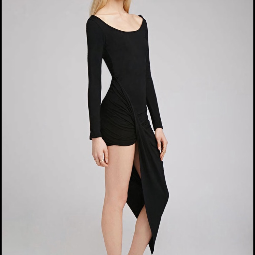 Black asymmetrical draped dress